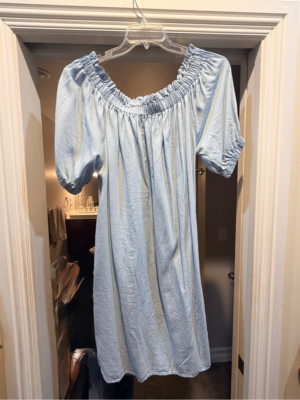 Time and Tru Light Blue Smocked-Neck Midi Dress